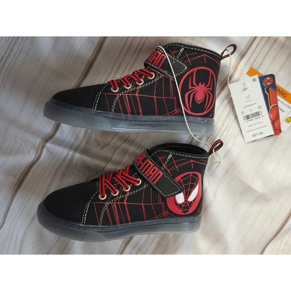 Marvel Spider-Man Kids Light Up High Top Sneakers Black Red Size 12